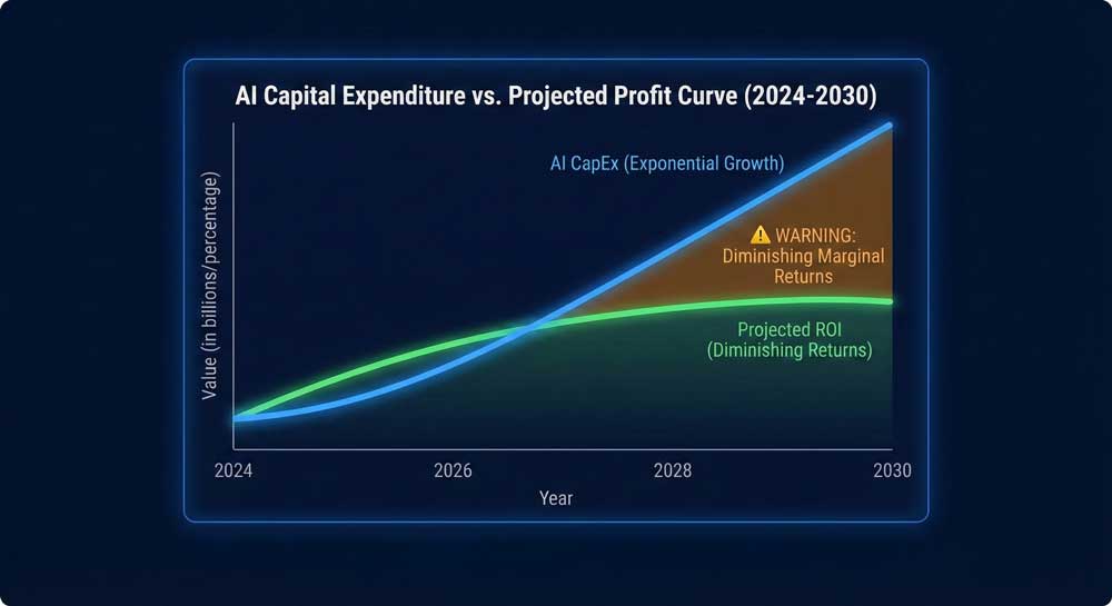 The $5 Trillion AI Investment Bubble: Can the Boom Outrun Reality? 2 AI investment bubble Spending vs Return Projections