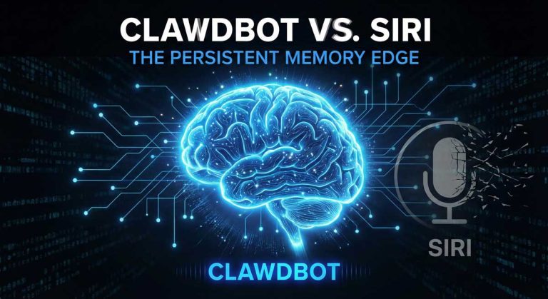Clawdbot AI assistant brain network vs Siri memory gap illustration