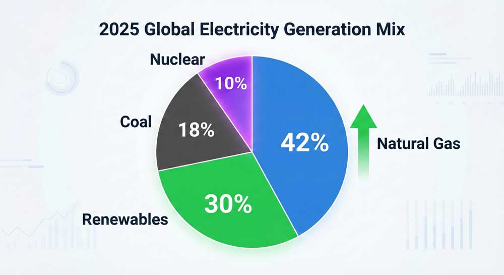 Natural gas investment dominance in US electricity mix 2025