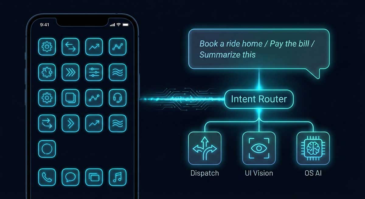 AI agents replacing apps intent-first OS illustration