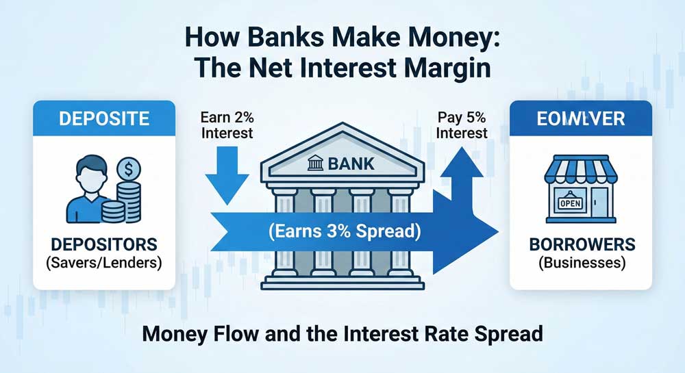financial system explained commercial banking interest rate spread diagram showing depositors bank and borrowers