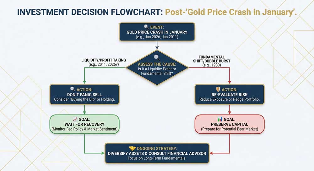 Gold Price Crash in January investment decision flowchart for portfolio management and risk assessment