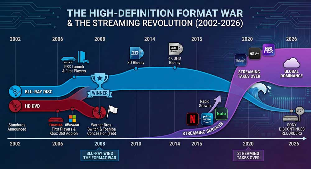 Sony discontinues Blu-ray recorders format war timeline 2002-2026 HD DVD battle