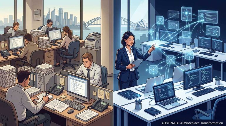 AI workplace transformation in a modern Australian office with multi-agent AI systems