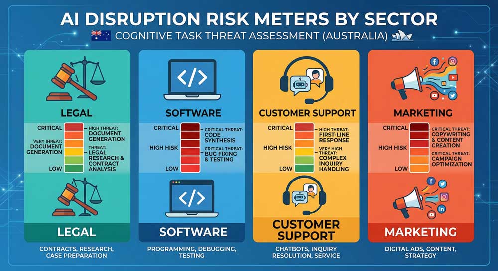 AI workplace transformation disruption risk by industry sector in Australia 2026