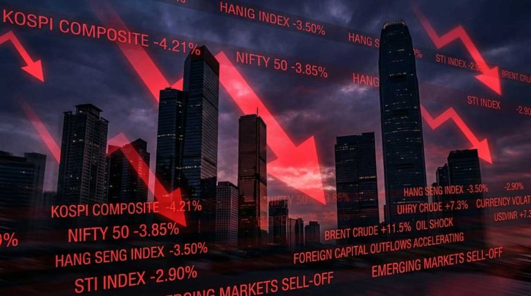 Asian stock market outflows 2026 — foreign capital flight amid Middle East oil shock
