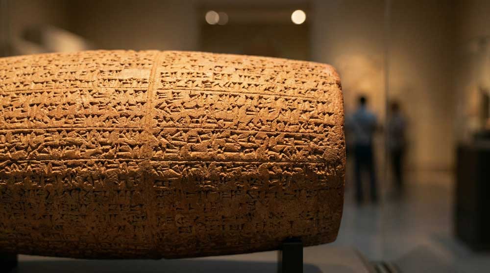 Cyrus the Great legacy in Iran — cuneiform inscriptions on the ancient Cyrus Cylinder dating to 539 BCE