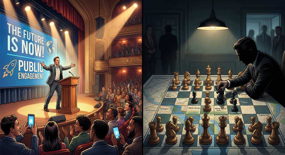 Peter Thiel Palantir influence compared to Elon Musk public vs shadow power strategy