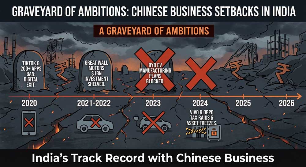 5 Shocking Truths: How Chinese FDI in India Is Being Used to Kill Chinese Imports 4 Chinese FDI in India setbacks timeline — TikTok ban, BYD blocked, Great Wall Motors exit, Vivo OPPO raids 2020 to 2026