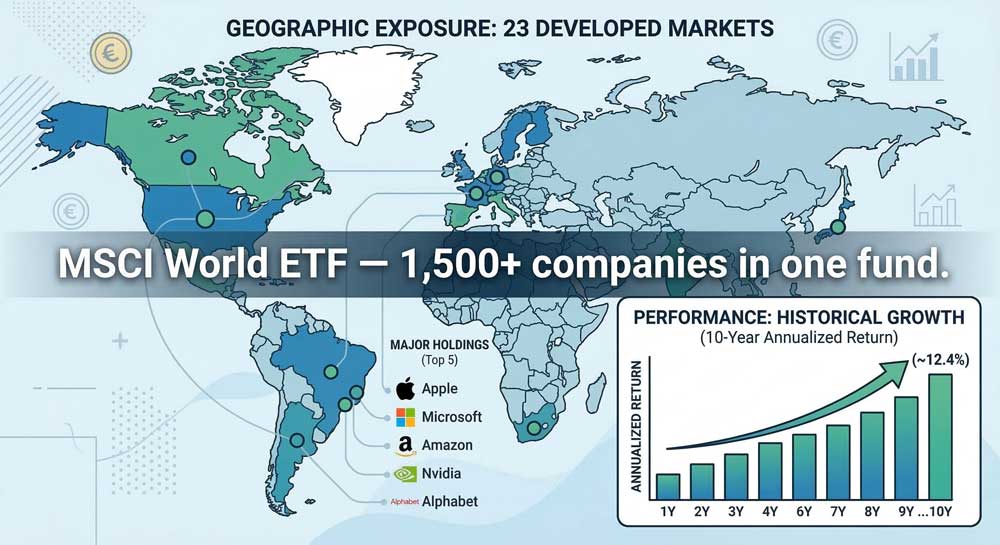 MSCI World ETF global diversification PEA invest 20000 euros
