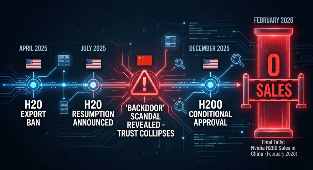 Nvidia H200 chips China timeline from H20 backdoor scandal to zero sales 2026