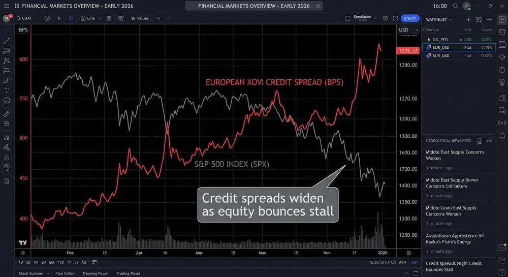 Goldman Sachs Middle East crisis XOVER credit spreads market warning chart 2026