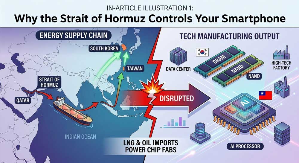 Strait of Hormuz Semiconductor Crisis: 5 Devastating Threats to the Global Tech Supply Chain 2 Strait of Hormuz semiconductor crisis LNG shipping route
from Qatar to South Korea and Taiwan chip manufacturing hubs