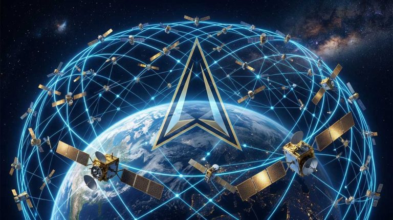 US Space Force combat deployment satellite network over Earth