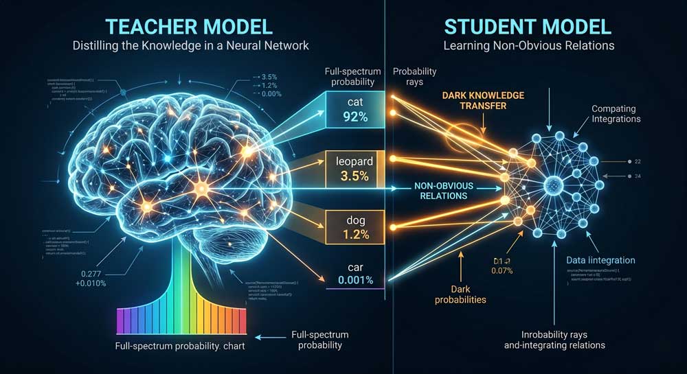 AI distillation dark knowledge transfer from teacher model to student model