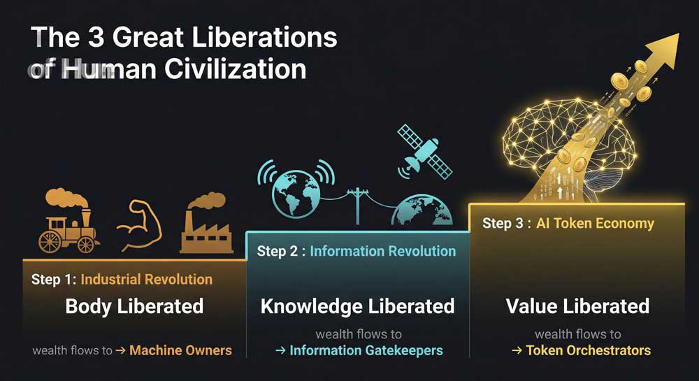 Three liberations of human civilization leading to the AI Token Economy