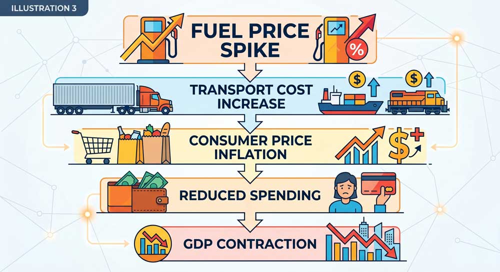 Australia economic recession risk fuel crisis ripple effect diagram