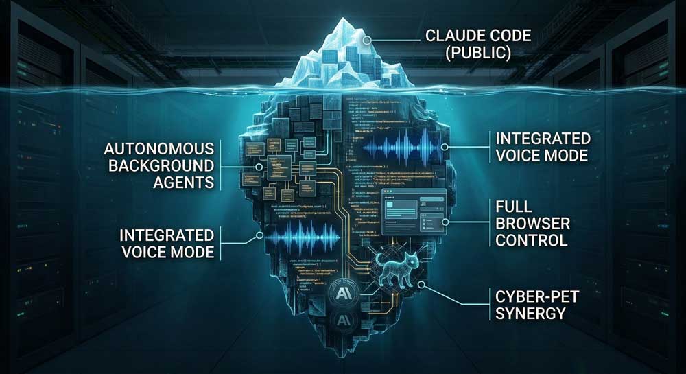 Claude Code leak hidden features iceberg diagram