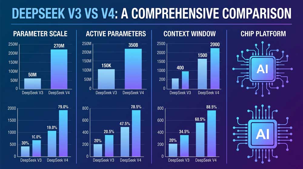 DeepSeek V4 vs V3 architecture comparison infographic