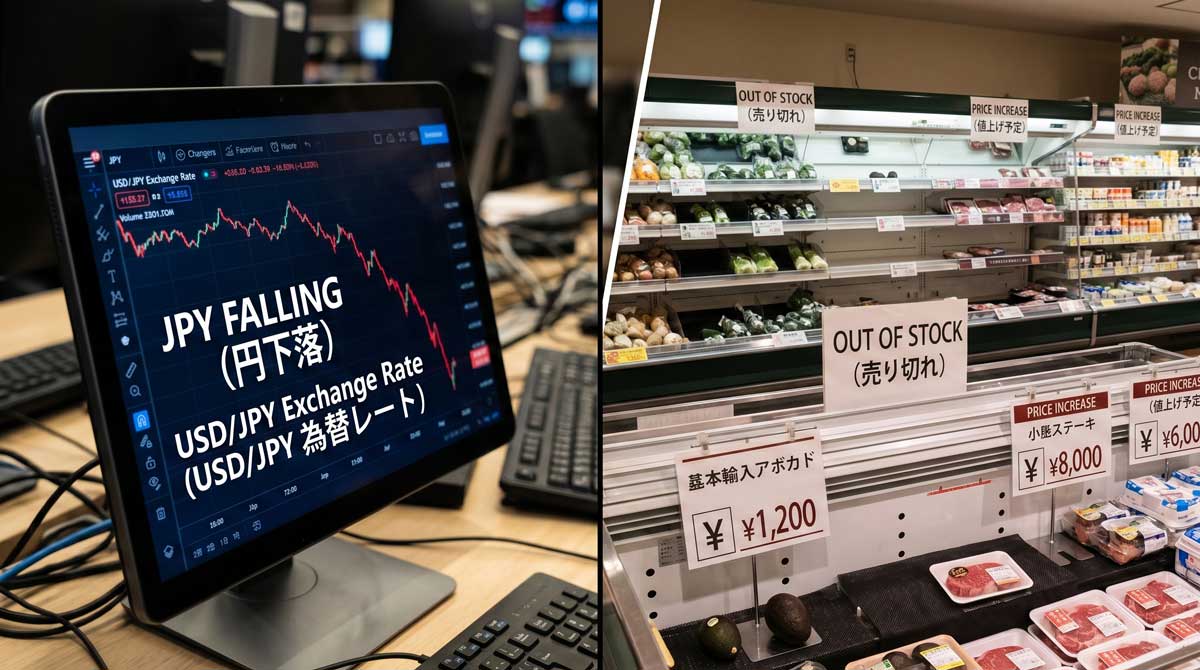 Japan economic decline — falling yen exchange rate and rising consumer prices in 2025