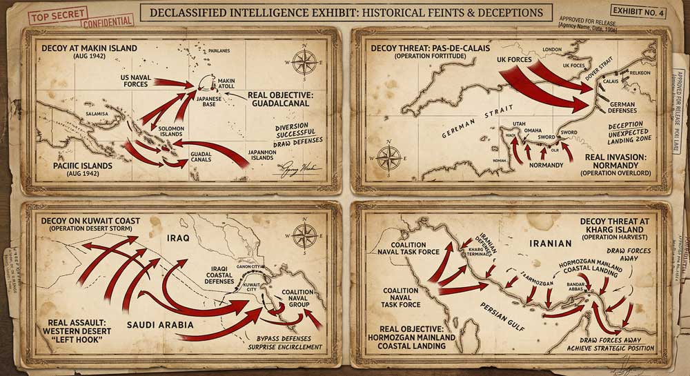 Historical military feint tactics compared to current Middle East ground invasion strategy deception playbook