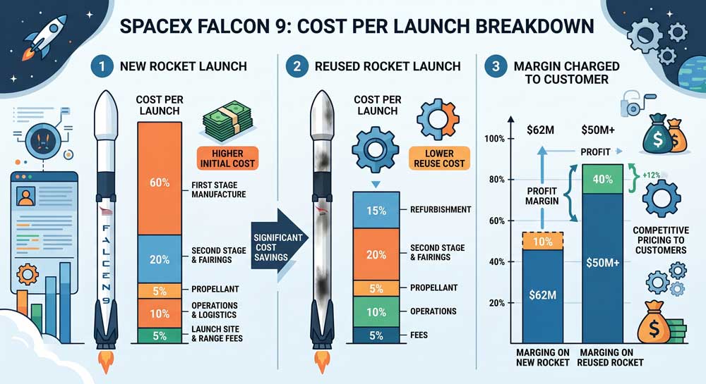 SpaceX Falcon 9 reusable rocket cost per launch breakdown