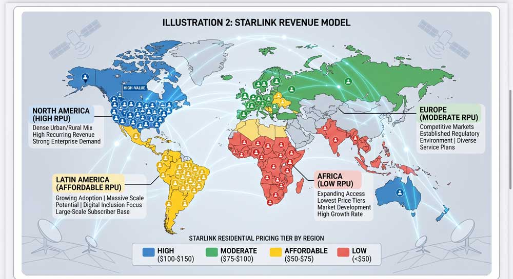 Starlink global pricing and subscriber distribution map