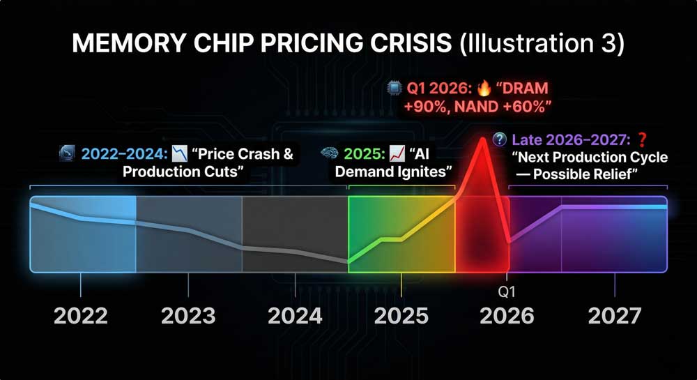 Storage chip prices timeline 2022 to 2027 showing surge and outlook