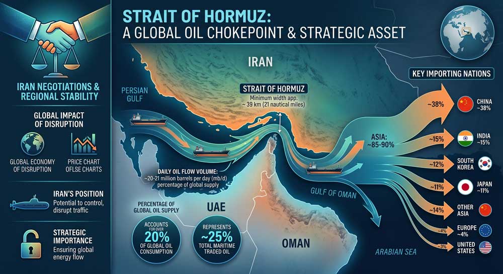 Strait of Hormuz Iran negotiations map showing global oil flow and strategic importance