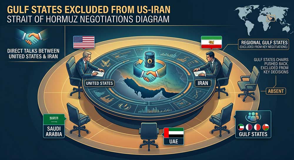 Gulf states excluded from US-Iran Strait of Hormuz negotiations diagram