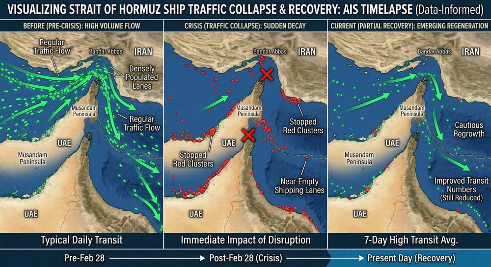 Strait of Hormuz shipping traffic timelapse AIS vessel tracking map