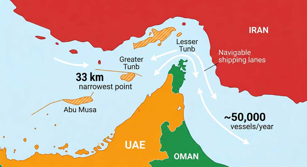 Strait of Hormuz toll jurisdiction map showing Iran Oman and UAE territorial waters