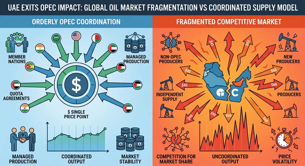 UAE exits OPEC impact — global oil market fragmentation vs coordinated supply model