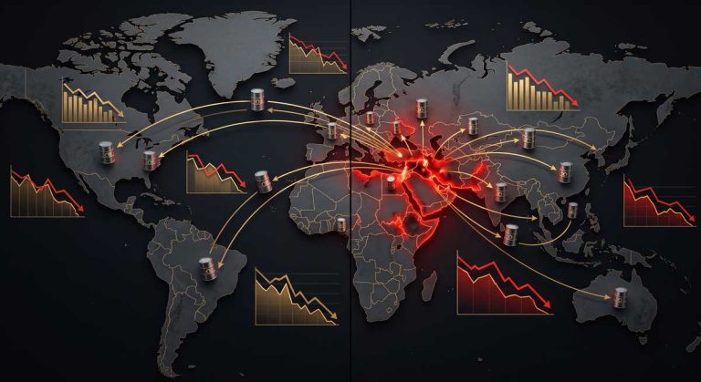 US-Israel-Iran conflict global economic impact illustrated on world map