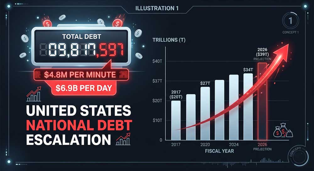 7 Explosive Facts: The $39 Trillion US National Debt and Gold Reserves Crisis Reshaping Global Finance 2 US national debt and gold reserves context — US debt growth from $20 trillion to $39 trillion since 2017