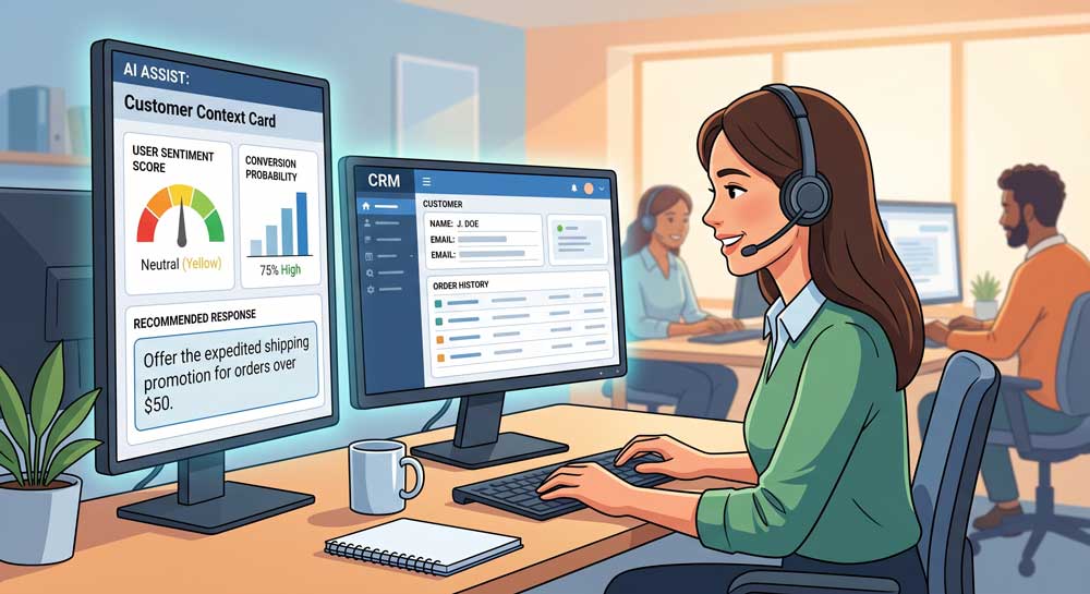 Human and AI customer service collaboration with real-time assist card