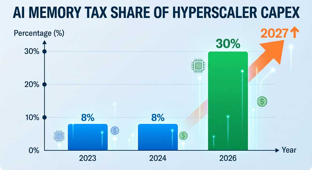 AI memory tax share of hyperscaler capex rising from 8% to 30% by 2026