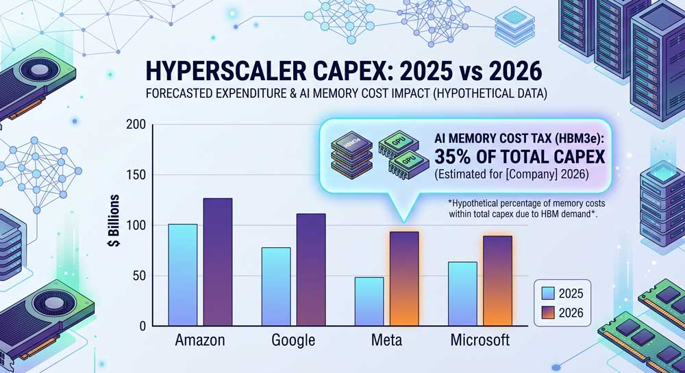 Hyperscaler capex 2025 vs 2026 showing AI memory tax impact on Microsoft Meta Amazon Google