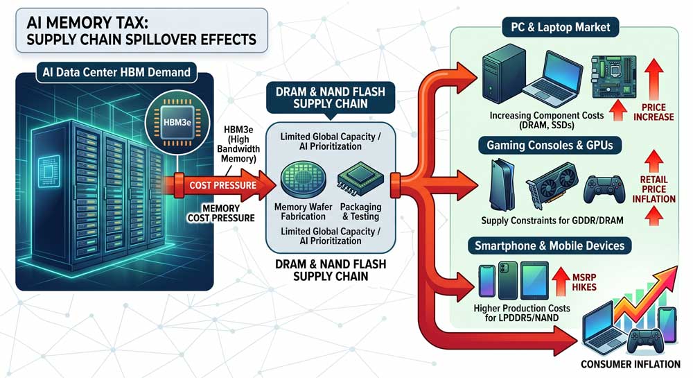 AI memory tax supply chain spillover effects on consumer electronics and inflation