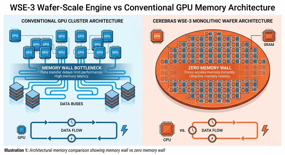 Cerebras IPO: The AI Inference Chip That Cracked Nvidia's 7 Monopoly Stranglehold 2 WSE-3 wafer-scale engine vs GPU memory architecture comparison AI inference chip