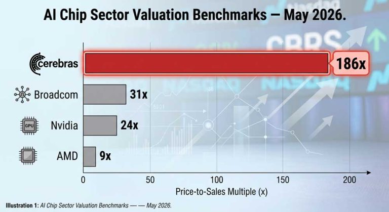 Cerebras IPO valuation 186x revenue multiple vs Nvidia AMD Broadcom AI chip