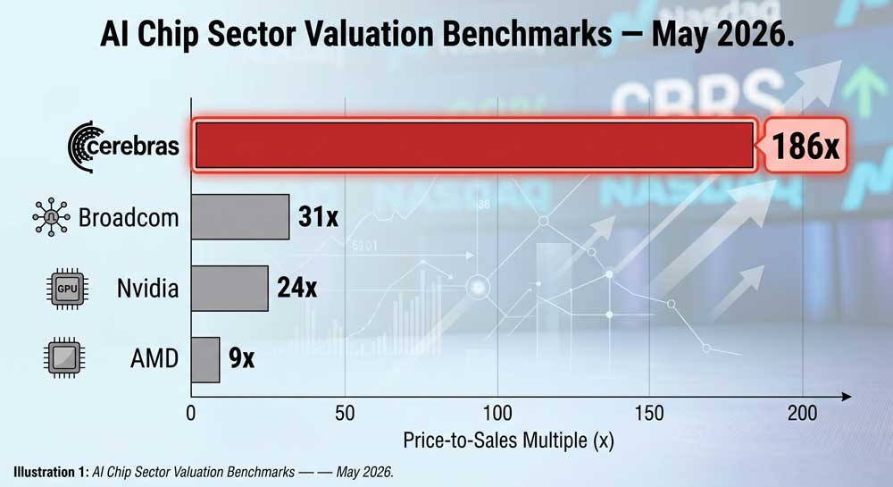 Cerebras IPO: The AI Inference Chip That Cracked Nvidia's 7 Monopoly Stranglehold 4 Cerebras IPO valuation 186x revenue multiple vs Nvidia AMD Broadcom AI chip