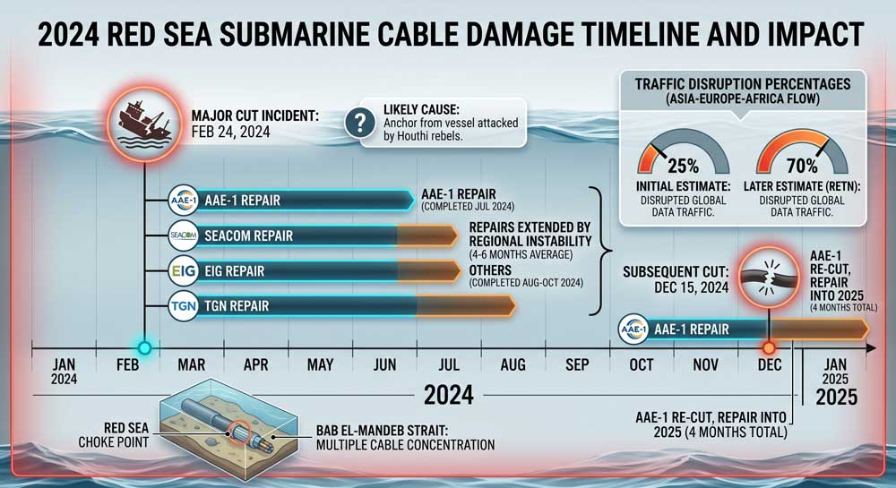 2024 Red Sea submarine cable damage timeline and impact