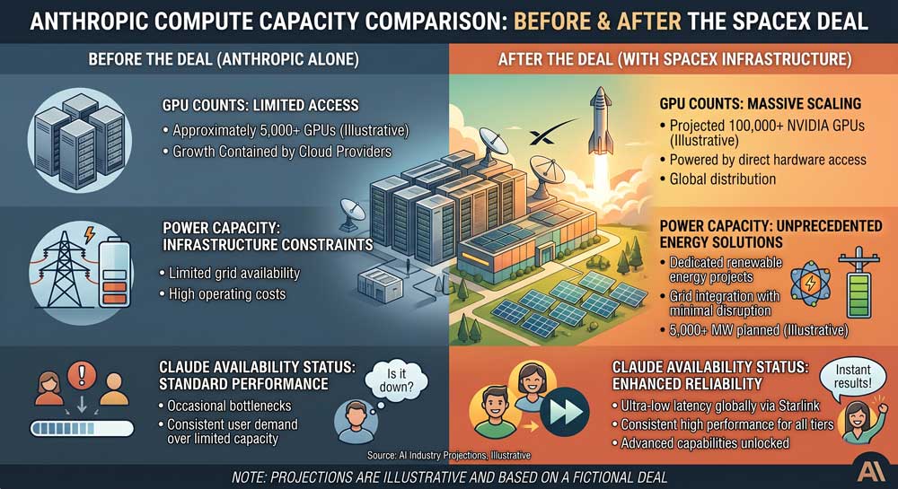 Anthropic compute capacity comparison before and after Musk SpaceX GPU deal