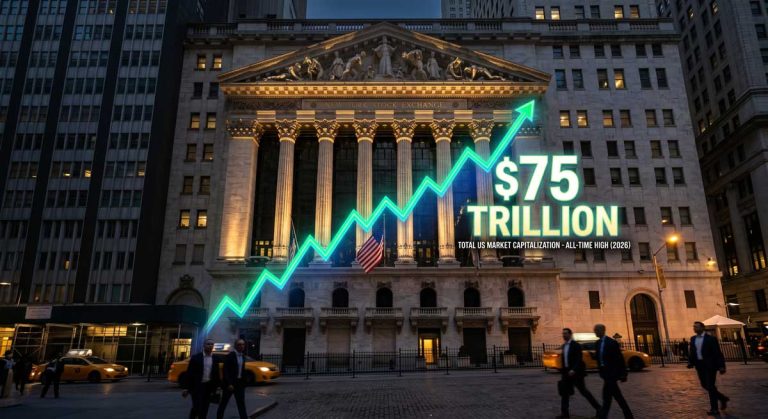 US stock market all-time high reaches $75 trillion in 2026