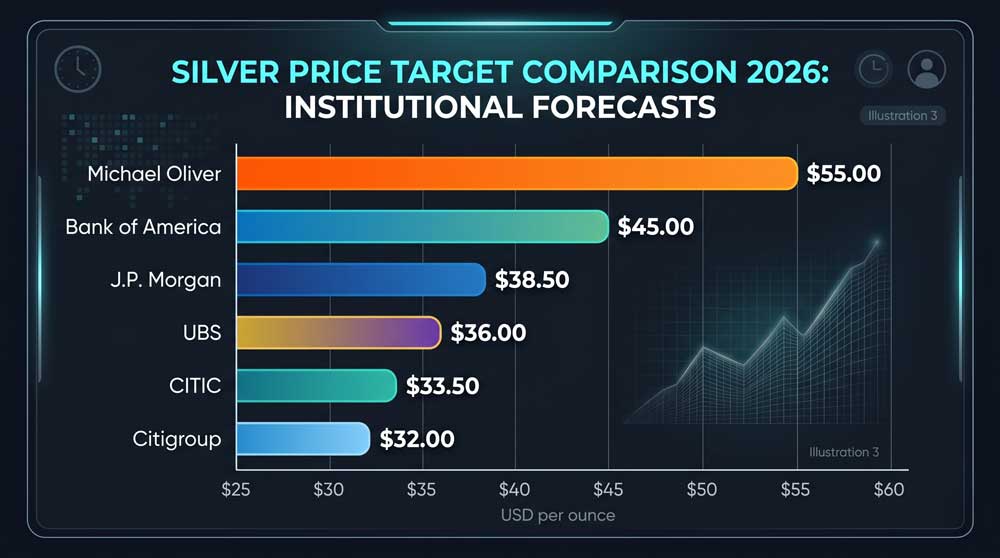 Silver price target comparison 2026 institutional forecasts